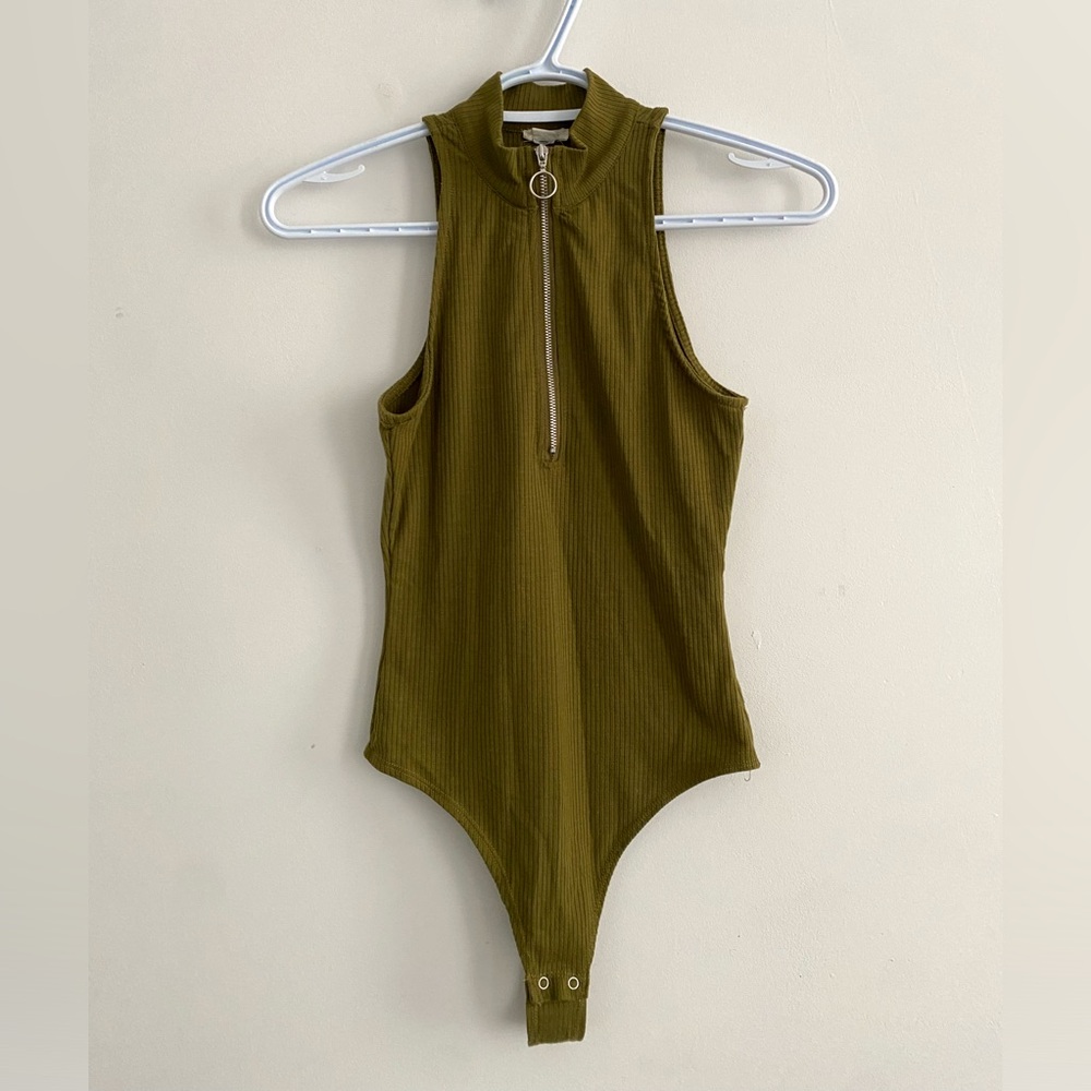 Sleeveless Zip Up Body Suit XS in Olive by Garage